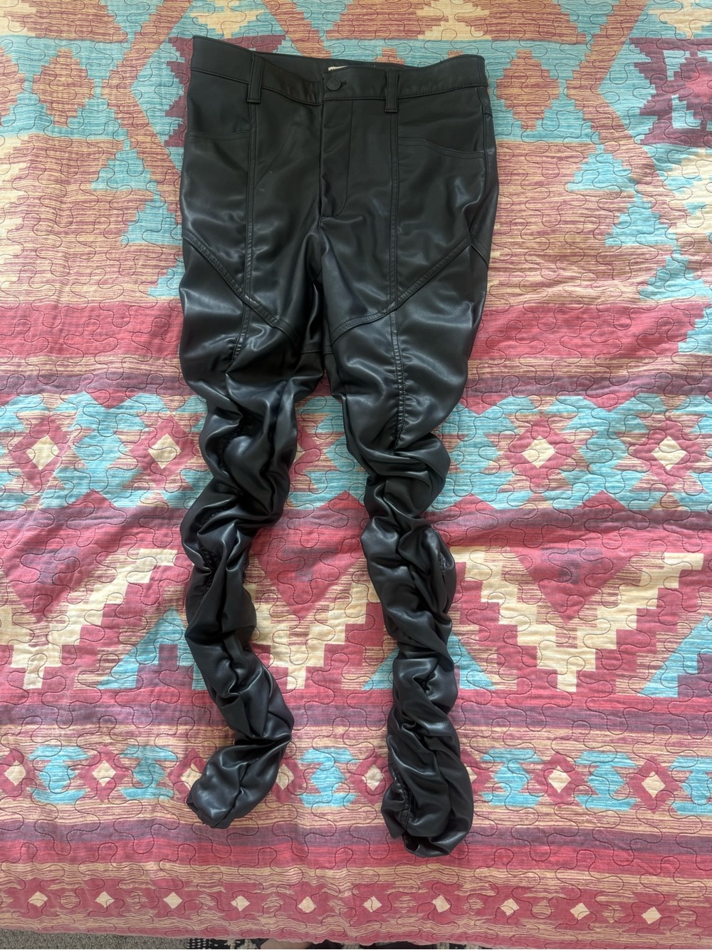 Free People Black Faux Leather Skinny Ruched Leg Moto Pants - Picture 2 of 5
